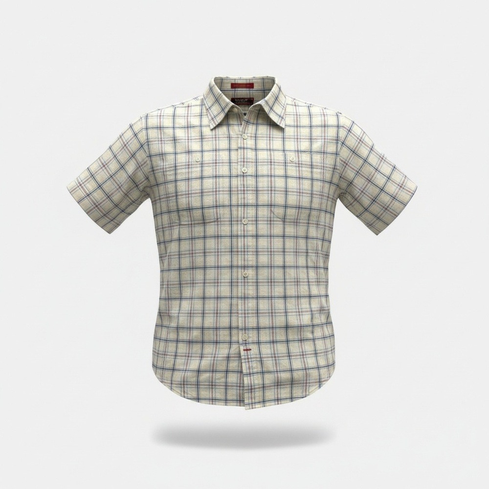 CREMEUX Mens Short Sleeve Plaid‎ Button Down Shirt Size L Casual Cotton